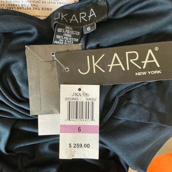 JKara Beaded Chiffon Short Sleeve Fit and Flare Midi Cocktail Dress Blue Size 6 - Picture 10 of 12